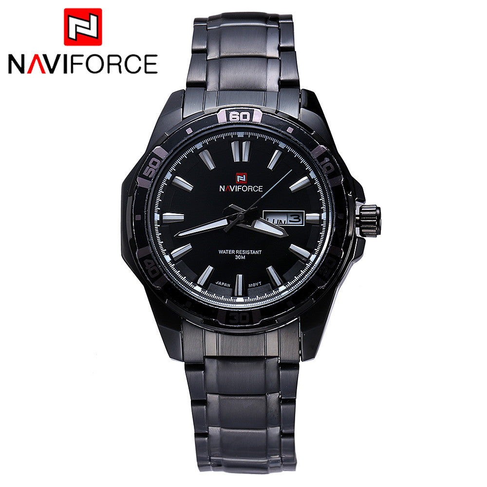 Luxury NAVIFORCE Brand Full Stainless Steel Quartz Watch Analog Display Date Sports Watch Men Casual Watches