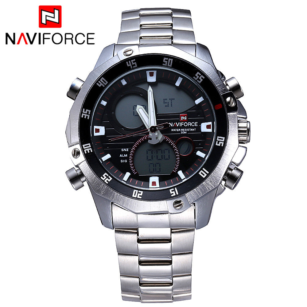 NAVIFORCE Luxury Brand Full Steel Watch Men Quartz Waterproof Watch Men Sports Watch Analog Digital LED Watch