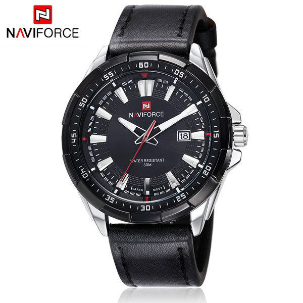 NAVIFORCE Luxury Brand Genuine Leather Strap Analog Date Men's Quartz Watch Casual Watches Men Wristwatch