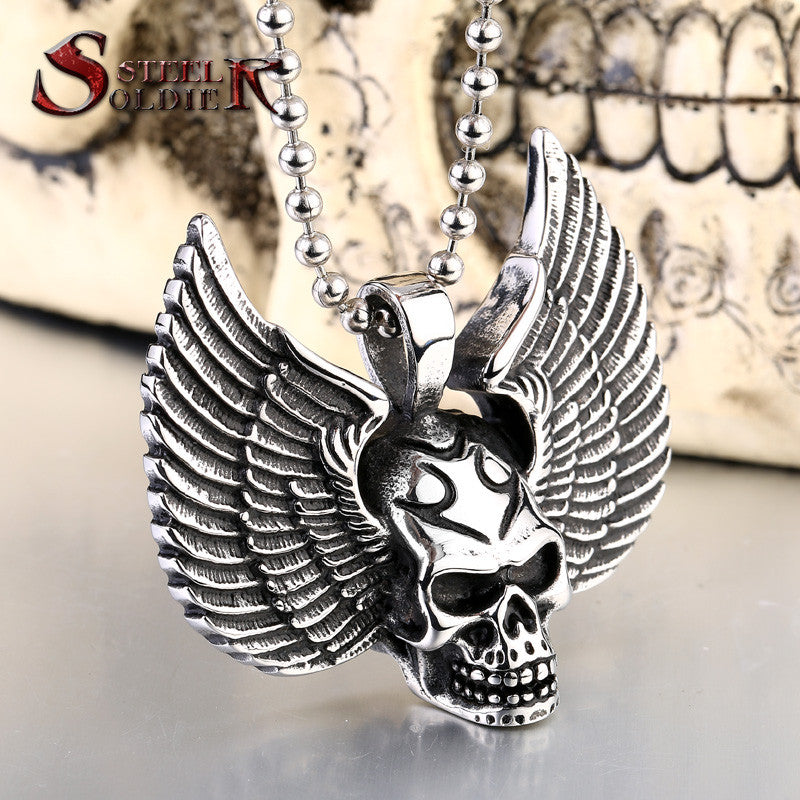 Stainless steel new arrvial angle wing punk skull men pendant stainless steel high quality fashion jewelry
