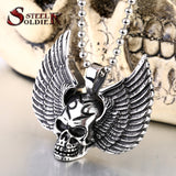 stainless steel new arrvial angle wing punk skull men pendant stainless steel high quality fashion jewelry