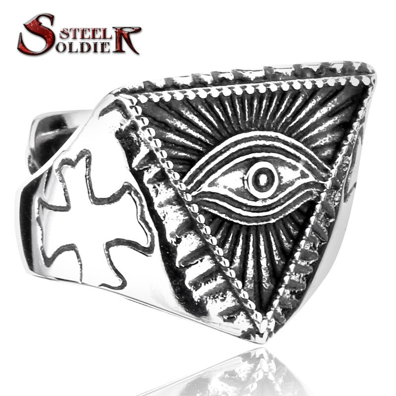Steel soldier New Eye of Providence All-seeing Eye Ring Stainless Steel Cool Movie Ring For Man