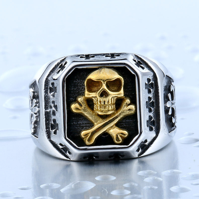 Steel soldier gold skull ring for men stainless steel cross ring titanium steel jewelry for men
