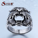 steel soldier punk personality tiger ring for men stainless steel good detail animal jewelry for men