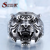 steel soldier punk personality tiger ring for men stainless steel good detail animal jewelry for men