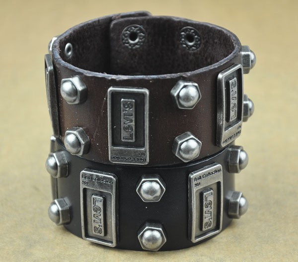 Summer style Men Woman Bracelets Rock Punk Leather Rock Cool Metal Stud Clasp Genunine Wrist Band Design Leather Bracelet
