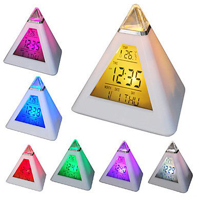 Desktop Table Clocks Despertador Weather Station Single 7 LED Color Changing Pyramid Digital LCD Alarm Clock Thermometer