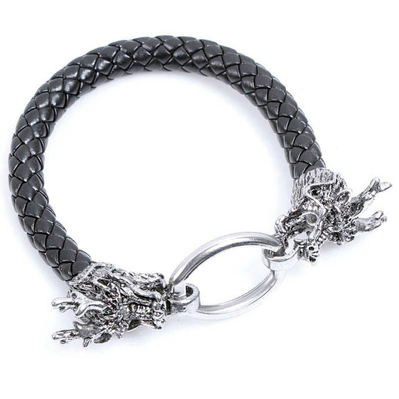 Geniune Leather Punk Dragon Bracelet Cuff Wristband For Men