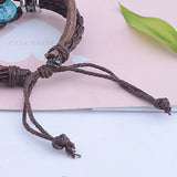 Handmade Vintage Multi Strand Blue Amber Bead Charm Leather Wrap Bracelet