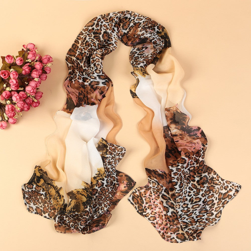 Women's scarf leopard scarf print long shawl cape silk chiffon tippet muffler