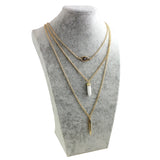 women 3 layer alloy long necklace pendant with metal bar eye natural stone plating Gold fashion jewelry 