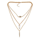 women 3 layer alloy long necklace pendant with metal bar eye natural stone plating Gold fashion jewelry 