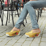 Women wedges sandals cut out genuine leather women's platform sandals pattern color block slippers fashion summer shoes
